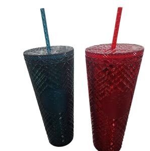 Starbucks Emerald Green & RED Jeweled  Grid Venti 24 Ounce Tumblers HOLIDAY